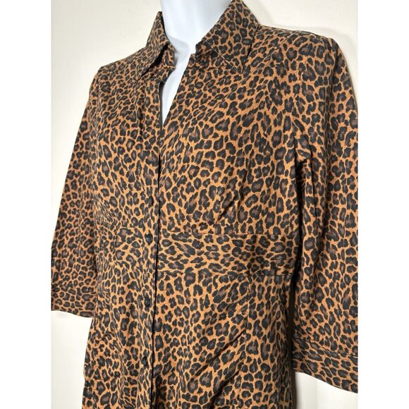 EXPRESS Leopard Cheetah Button Up Long Sleeve Shirt Dress  Size 8 - Picture 2 of 10